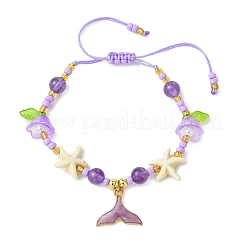 3Pcs Natural Dyed Yellow Jade & Amethyst & Blue Quartz Synthetic Turquoise Beads Adjustable Bracelets&nbsp;BJEW-MZ00346