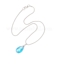 Ocean Alloy Sea Animal and Faceted Glass Teardrop Pendant Brass Round Snake Chain Necklaces for Women&nbsp;NJEW-JN05915-02