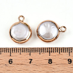 Electroplated Natural Keshi Pearl Flat Round Pendants&nbsp;PEAR-S018-02C-01A