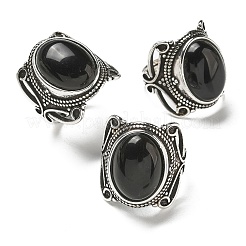 Natural Obsidian Adjustable Rings&nbsp;RJEW-I108-02AS-12