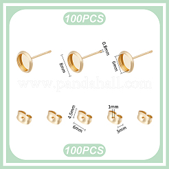 Flat Round 304 Stainless Steel Stud Earring Settings&nbsp;STAS-UN0060-74A-G
