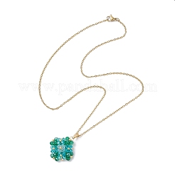 Glass Seed Beaded Clover Pendant 304 Stainless Steel Cable Chain Necklaces for Women&nbsp;NJEW-MZ00128-01