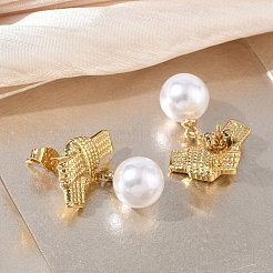 304 Stainless Steel & ABS Plastic Pearl Stud Dangle Earrings&nbsp;SA-CBA2696-40G