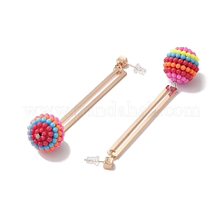 Resin Waxberry Round Ball Dangle Stud Earrings&nbsp;LS-EJEW-O073-02KCG