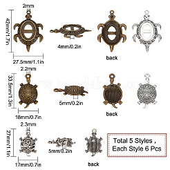 30Pcs 5 Style Alloy Tibetan Style Rhinestone & Pendant Cabochons Setting Sets&nbsp;TIBEP-SC0001-98