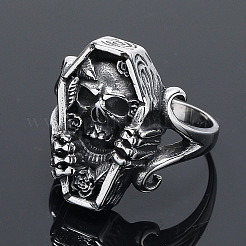 Coffin with Skull Men's Stainless Steel Finger Rings&nbsp;PW-WGF83F4-02