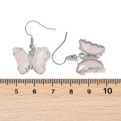 Natural Rose Quartz Brass Dangle Earrings&nbsp;EJEW-M081-01P-02