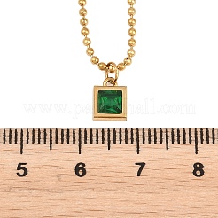 304 Stainless Steel Pave Cubic Zirconia Green Pendant Ball Chain Necklaces for Women&nbsp;NJEW-B083-02G-02