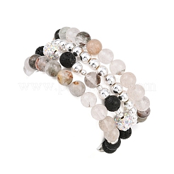 4Pcs 4 Styles Natural Green Lodolite Quartz & Lava Rock Beaded Stretch Bracelet & Alloy Charms Bracelets Sets for Women&nbsp;BJEW-JB12489