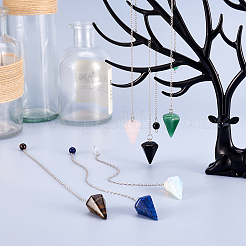 6Pcs 6 Style Natural & Synthetic Hexagonal Pointed Dowsing Pendulums&nbsp;G-FW0001-22