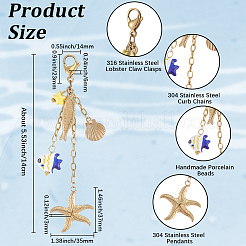 Handmade Porcelain & 304 Stainless Steel Pendant Decorations&nbsp;HJEW-WH00338