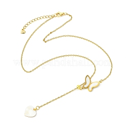 Adjustable 304 Stainless Steel & Natural Shell Butterfly Heart Pendant Cable Chain Lariat Necklaces for Women&nbsp;NJEW-JN06250