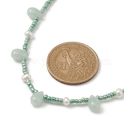 Glass Teardrop Pendant Necklace with Natural Pearl Beaded Chains&nbsp;NJEW-JN04342