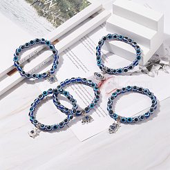 Resin Evil Eye Beaded Stretch Bracelet with Alloy Charm for Men Women&nbsp;BJEW-JB08216