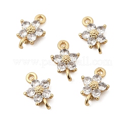 Brass Pave Cubic Zirconia Flower Links Connector Charms&nbsp;KK-H089-34G-02