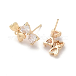 Brass Clear Cubic Zirconia Stud Earrings Finding for Women&nbsp;KK-A244-15G