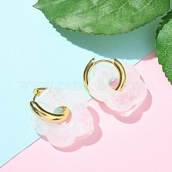 Brass Resin Flower Hoop Earrings for Women&nbsp;LS-EJEW-U038-01G-07