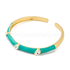 Real 18K Gold Plated Brass Enamel Evil Eye Open Cuff Bangles for Women&nbsp;BJEW-S147-14G-A