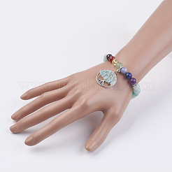 Chakra Jewelry Natural Gemstone Beads and Flower Amazonite Charm Bracelet&nbsp;BJEW-JB03608-04