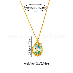 201 Stainless Steel Rhinestone and Enamel Colorful Oval with Butterfly Pendant Necklaces for Women&nbsp;FS-WGC8FD6-01