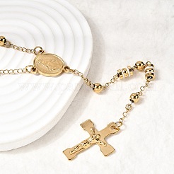 304 Stainless Steel Rosary Bead Necklaces Cross Virgin Pendant Necklaces&nbsp;NJEW-P348-01G