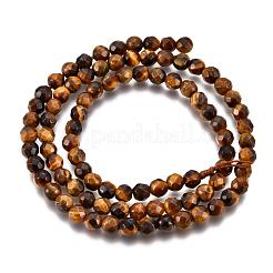 Faceted Grade A Natural Tiger Eye Round Bead Strands&nbsp;G-F260-01-4mm