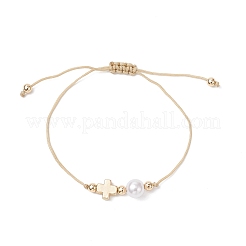 ABS Plastic Imitation Pearl & Alloy Bead Braided Bracelets for Women&nbsp;BJEW-JB12517