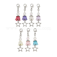 Flower ABS Plastic Pearl & Alloy Star Pendant Decorations&nbsp;HJEW-JM03132