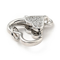 Brass Micro Pave Clear Cubic Zirconia Heart Lobster Claw Clasps&nbsp;KK-G416-35P