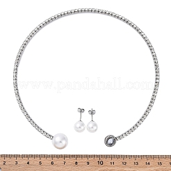 Round Plastic Imitation Pearl Stud Earrings & Cubic Zirconia and Rhinestone Cuff Choker Necklaces Sets&nbsp;SJEW-U003-03P