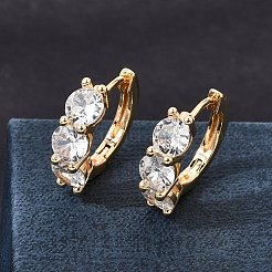 Brass Pave Cubic Zirconia Hoop Earrings&nbsp;KK-CBACA55-06G