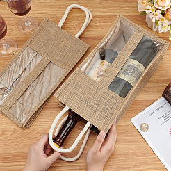 2-Slot Rectangle Linen Wine Storage Bags with Handle&nbsp;ABAG-WH0046-28B