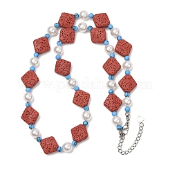 Dyed Natural Lava Rock & Round Synthetic Turquoise & Imitation Pearl Beaded Necklaces&nbsp;GG-CBA922D-07C