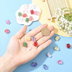 24Pcs 8 Colors Lotus Flower Transparent Glass Connector Charms&nbsp;PALLOY-YW00110