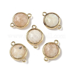 Brass Pave Natural Mixed Stone Faceted Flat Round Connector Charms&nbsp;G-U028-04G
