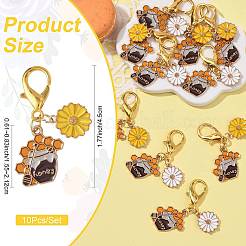 10Pcs 2 Styles Honey & Flower Alloy Enamel Pendant Decorations&nbsp;HJEW-FS00088