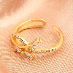 Brass Micro Pave Cubic Zirconia Cuff Rings for Women&nbsp;RJEW-Z113-30G