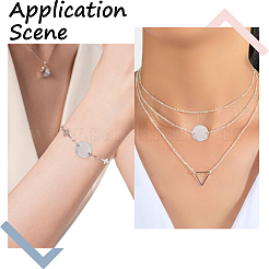 DIY 304 Stainless Steel Blank Flat Round Pendnat Necklace with Cable Chains Making Kit&nbsp;DIY-SC0024-15