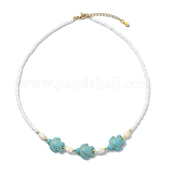 Ocean Sea Animals Synthetic Turquoise & Natural Cultured Freshwater Pearl & Glass Seed Beaded Necklaces for Women&nbsp;NJEW-JN06127-02