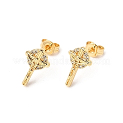 Cross Brass Micro Pave Clear Cubic Zirconia Stud Earrings&nbsp;EJEW-A135-17G