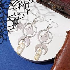 Natural Quartz Crystal & 201 Stainless Steel Dangle Earrings&nbsp;EJEW-TA00429