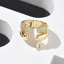 Brass Micro Pave Clear Cubic Zirconia Cuff Open Rings&nbsp;KK-CBA56EF-38G
