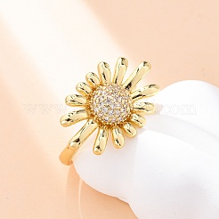 Brass Micro Pave Clear Cubic Zirconia Cuff Rings for Women&nbsp;RJEW-U047-28G
