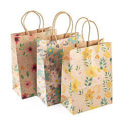 6Pcs 3 Styles Flower Print Kraft Paper Handbags&nbsp;ABAG-TA0001-52