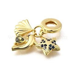 Brass Pave Blue Cubic Zirconia European Dangle Charms&nbsp;KK-Q066-06G