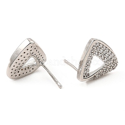 Brass Micro Pave Clear Cubic Zirconia Triangle Stud Earrings for Women&nbsp;EJEW-G362-11P