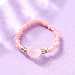 Natural Rose Quartz Stretch Rings&nbsp;RJEW-JR00255-03