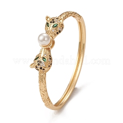 Rack Plating Brass Micro Pave Cubic Zirconia Leopard Bangles with Plastic Bead&nbsp;BJEW-E071-26G