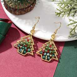 Christmas Tree Alloy & Glass Dangle Earring&nbsp;EJEW-TA00448