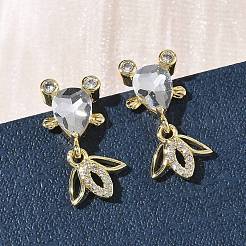 Brass Micro Pave Cubic Zirconia Fish Dangle Stud Earrings&nbsp;EJEW-K320-01G-22